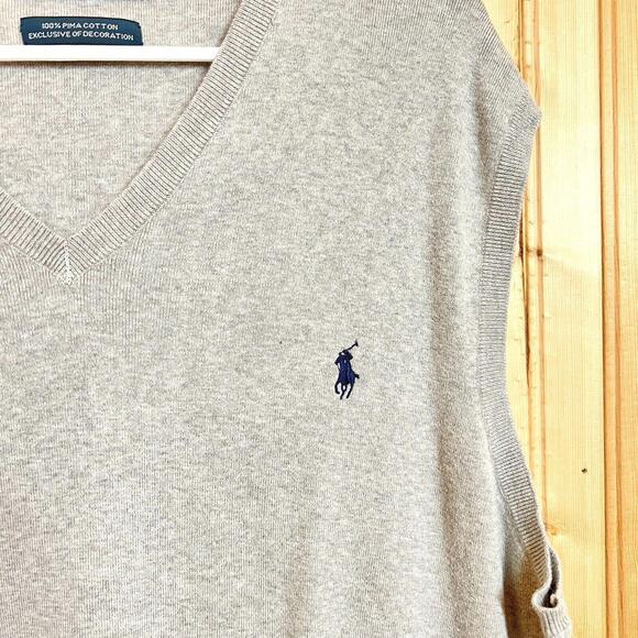 Polo Ralph Lauren Pima cotton Thin Knit Sweater Vest V Neck Gray Mens Sz 2XL XXL - Picture 2 of 5